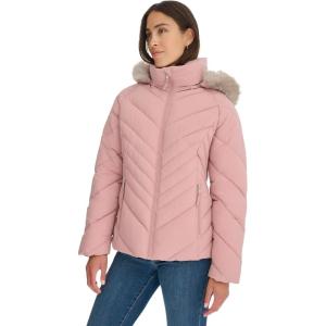 image:imageWomens Short Puffer Jacket With Removable Faux Fur Trimmed HoodWoodrose Multi