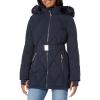 image:imageTommy Hilfiger Womens Fur Hood Long Puffer Zip Up Belt at Waist JacketNavy