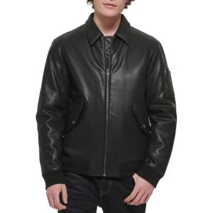 image:imageTommy Hilfiger Adaptive Mens Tommy Hilfiger Mens Smooth Lamb Touch Faux Leather Unfilled BomberBlack Laydown Collar