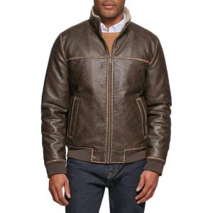 image:imageTommy Hilfiger Adaptive Mens Tommy Hilfiger Mens Smooth Lamb Touch Faux Leather Unfilled BomberBrown Sherpa Collar