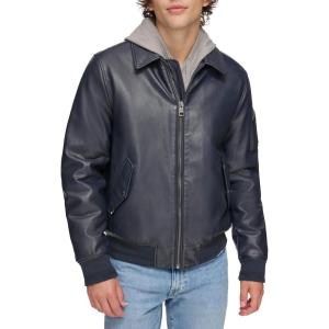 image:imageTommy Hilfiger Adaptive Mens Tommy Hilfiger Mens Smooth Lamb Touch Faux Leather Unfilled BomberNavy Laydown Collar