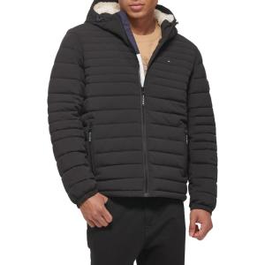 image:imageTommy Hilfiger Mens Stretch Poly Hooded Packable Jacket With Sherpa LiningBlack