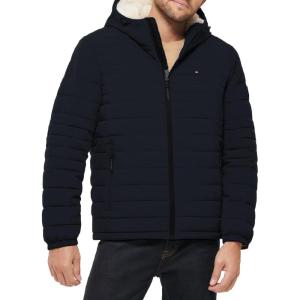 image:imageTommy Hilfiger Mens Stretch Poly Hooded Packable Jacket With Sherpa LiningMidnight