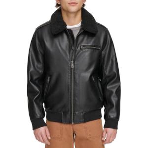 image:imageLevis Mens Faux Leather Aviator Bomber Jacket With Sherpa CollarBlack