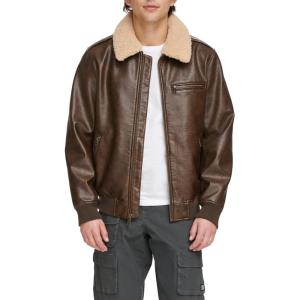 image:imageLevis Mens Faux Leather Aviator Bomber Jacket With Sherpa CollarBrown