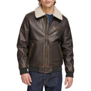image:imageLevis Mens Faux Leather Aviator Bomber Jacket With Sherpa CollarDark Brown