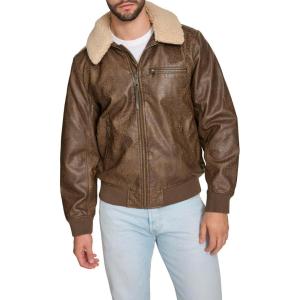image:imageLevis Mens Faux Leather Aviator Bomber Jacket With Sherpa CollarLight Brown