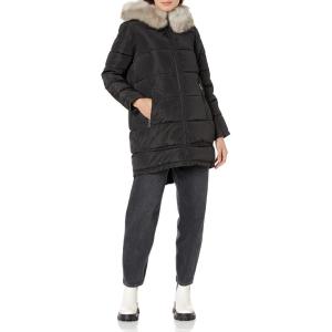 image:imageDKNY Womens Faux Fur Hood Long Down Puffer CoatDeep Black