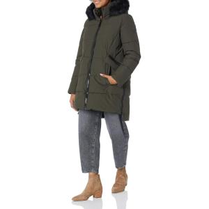 image:imageDKNY Womens Faux Fur Hood Long Down Puffer CoatLoden
