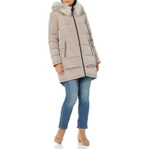 image:imageDKNY Womens Faux Fur Hood Long Down Puffer CoatThistle Multi