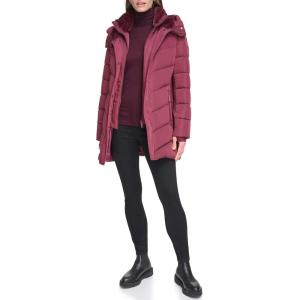 image:imageCalvin Klein Womens Casual Hooded Zip Front Puffer Long Sleeve CoatOxblood