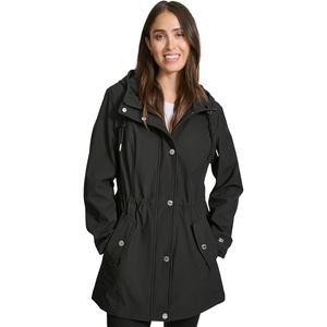 image:imageTommy Hilfiger Womens Hooded Transitional Softshell Rain Coat With Adjustable WaistBlack