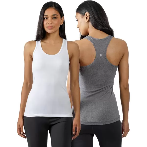 Yogalicious 2 Pack Ultra Soft Lightweight Racerback Tank TopWhiteHeather Charcoal