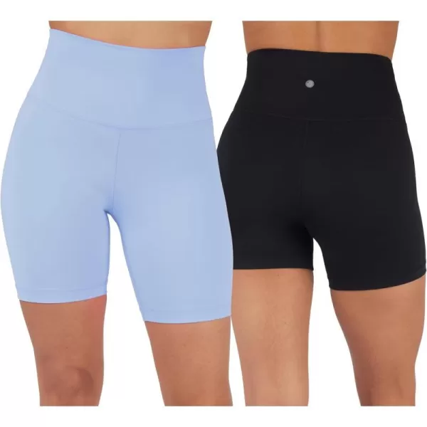 Yogalicious Lux High Waist Squat Proof Biker Short  2 Pack 5 7Forever BlueBlack 7 Elastic Free