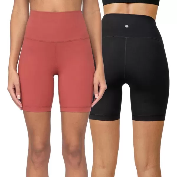 Yogalicious Lux High Waist Squat Proof Biker Short  2 Pack 5 7MarsalaBlack 7 Elastic Free