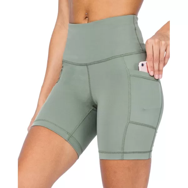 Yogalicious High Waist Squat Proof Side Pocket Biker Shorts  35 5 7 9Deep Lichen Green 7