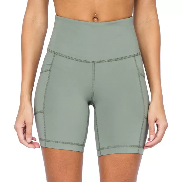 Yogalicious High Waist Squat Proof Side Pocket Biker Shorts  35 5 7 9Deep Lichen Green 7