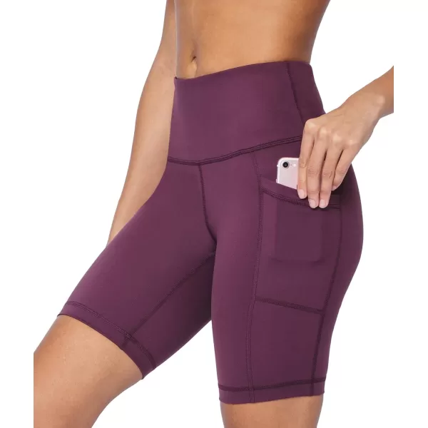 Yogalicious High Waist Squat Proof Side Pocket Biker Shorts  35 5 7 9Mauve Wine 9