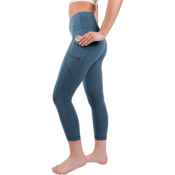 Yogalicious High Waist Squat Proof Yoga Capri Leggings with Side Pockets for WomenAegean Sea Lux With Pocket