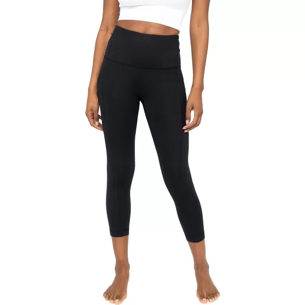 Yogalicious High Waist Squat Proof Yoga Capri Leggings with Side Pockets for WomenBlack Lux With Pocket