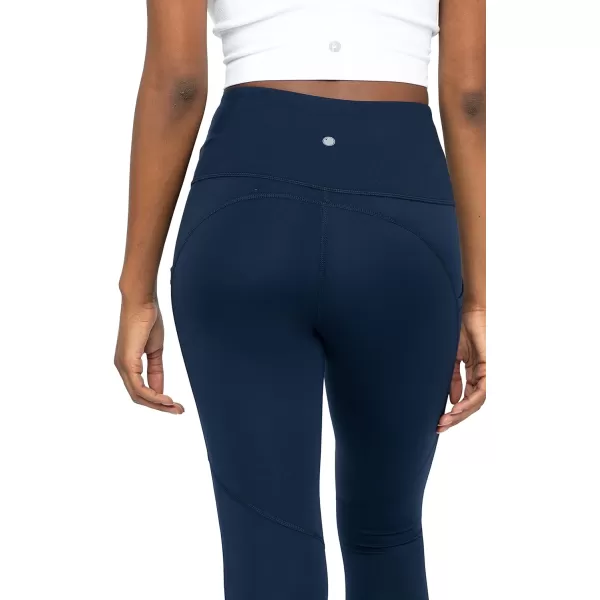 Yogalicious High Waist Squat Proof Yoga Capri Leggings with Side Pockets for WomenDark Navy Lux With Pocket