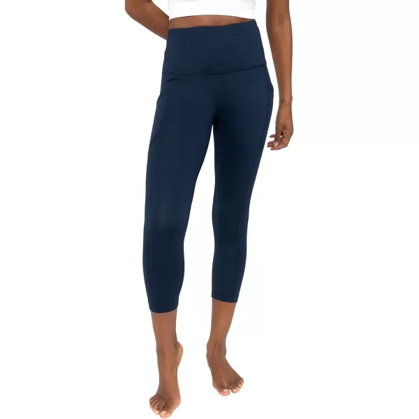 Yogalicious High Waist Squat Proof Yoga Capri Leggings with Side Pockets for WomenDark Navy Lux With Pocket
