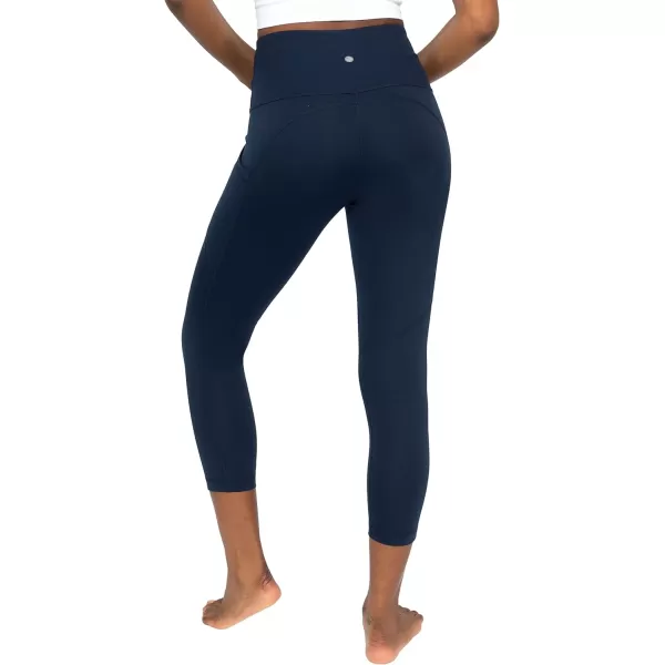 Yogalicious High Waist Squat Proof Yoga Capri Leggings with Side Pockets for WomenDark Navy Lux With Pocket