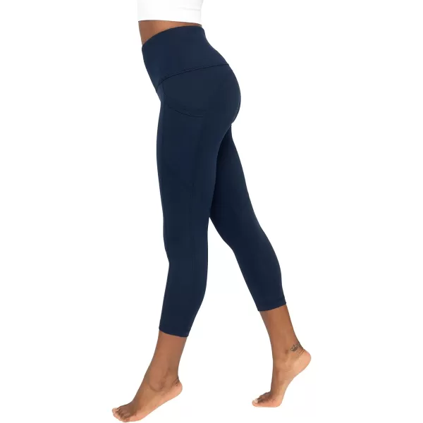 Yogalicious High Waist Squat Proof Yoga Capri Leggings with Side Pockets for WomenDark Navy Lux With Pocket