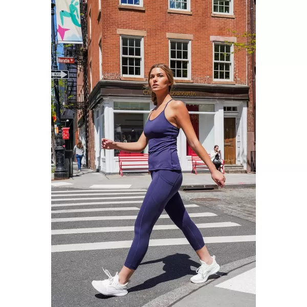 Yogalicious High Waist Squat Proof Yoga Capri Leggings with Side Pockets for WomenDark Navy Lux With Pocket