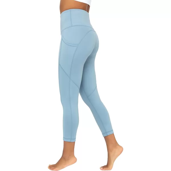 Yogalicious High Waist Squat Proof Yoga Capri Leggings with Side Pockets for WomenFaded Denim Lux With Pocket