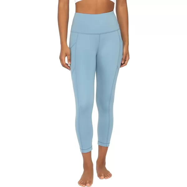 Yogalicious High Waist Squat Proof Yoga Capri Leggings with Side Pockets for WomenFaded Denim Lux With Pocket