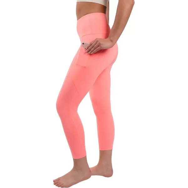 Yogalicious High Waist Squat Proof Yoga Capri Leggings with Side Pockets for WomenFusion Coral Lux With Pocket