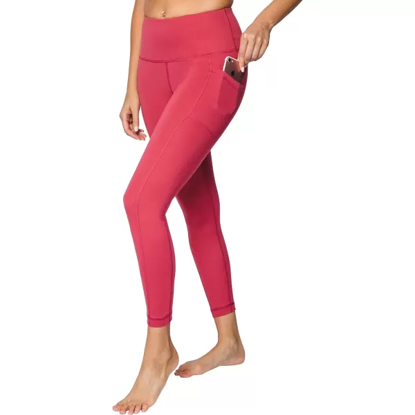 Yogalicious High Waist Ultra Soft 78 Ankle Length Leggings with Pockets for WomenEarth Red Lux