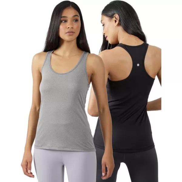 Yogalicious 2 Pack Ultra Soft Lightweight Racerback Tank TopHtr GreyBlack