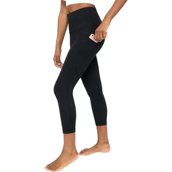 Yogalicious High Waist Squat Proof Yoga Capri Leggings with Side Pockets for WomenBlack Lux With Pocket