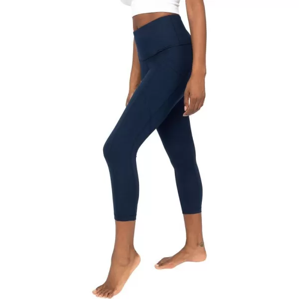 Yogalicious High Waist Squat Proof Yoga Capri Leggings with Side Pockets for WomenDark Navy Lux With Pocket