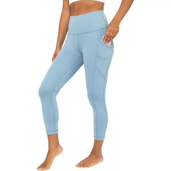 Yogalicious High Waist Squat Proof Yoga Capri Leggings with Side Pockets for WomenFaded Denim Lux With Pocket