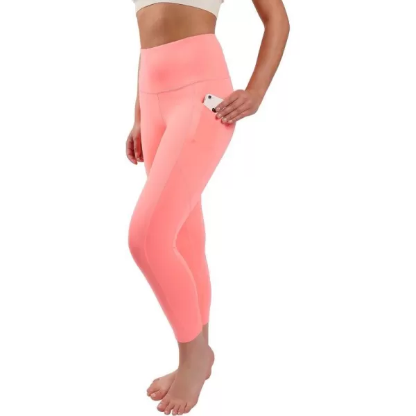 Yogalicious High Waist Squat Proof Yoga Capri Leggings with Side Pockets for WomenFusion Coral Lux With Pocket