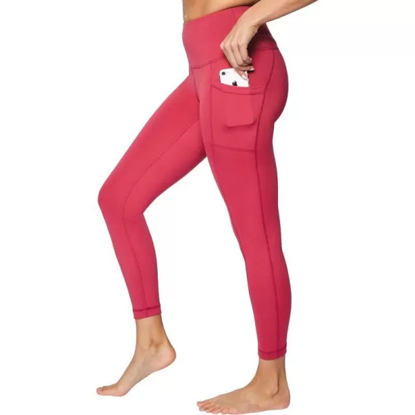 Yogalicious High Waist Ultra Soft 78 Ankle Length Leggings with Pockets for WomenEarth Red Lux