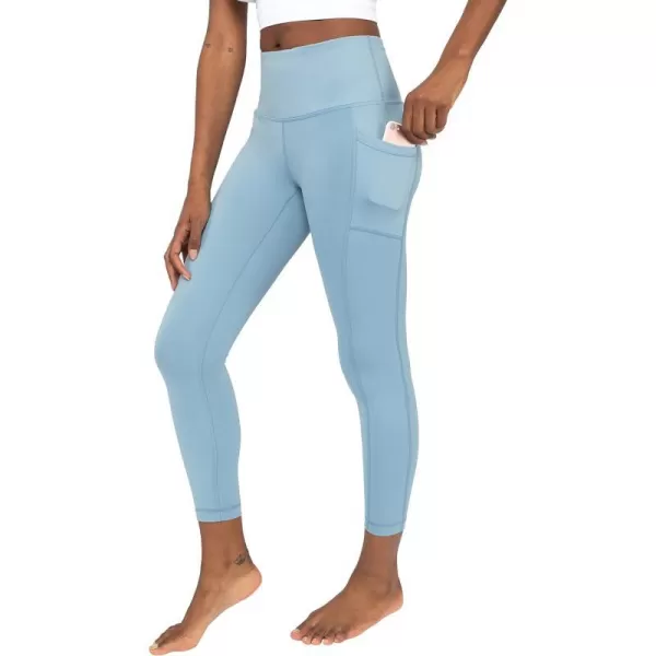 Yogalicious High Waist Ultra Soft 78 Ankle Length Leggings with Pockets for WomenFaded Denim Lux