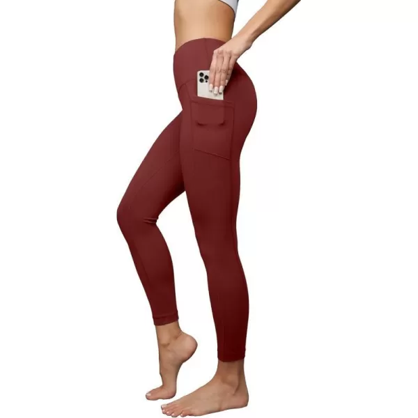 Yogalicious High Waist Ultra Soft 78 Ankle Length Leggings with Pockets for WomenFire Brick Lux