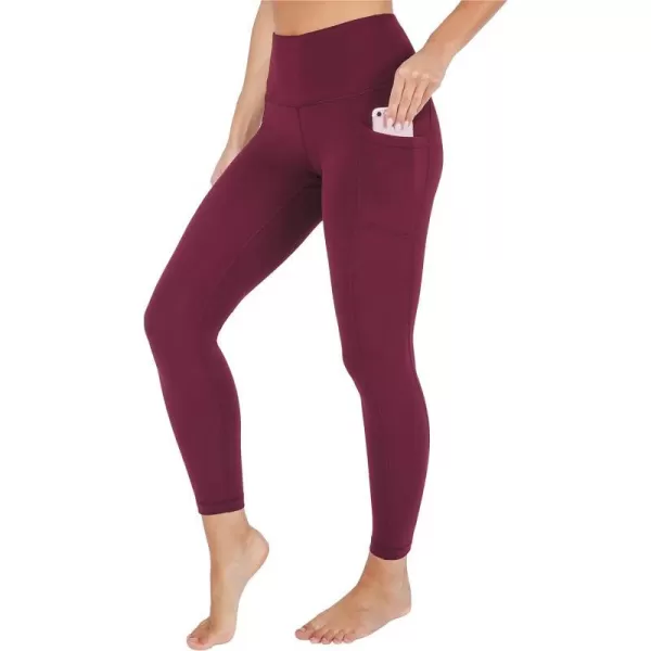 Yogalicious High Waist Ultra Soft 78 Ankle Length Leggings with Pockets for WomenWindsor Wine Nude Tech