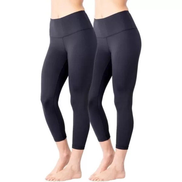 Yogalicious High Waist Ultra Soft Lightweight Capris  High Rise Yoga PantsBlack Lux 2 Pack