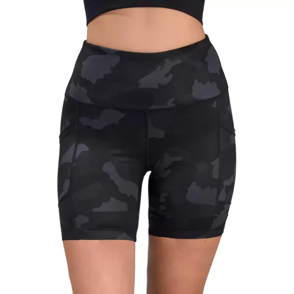 Yogalicious High Waist Squat Proof Side Pocket Biker Shorts  35 5 7 9Black Camo 7