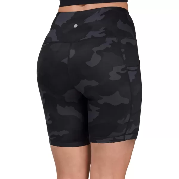 Yogalicious High Waist Squat Proof Side Pocket Biker Shorts  35 5 7 9Black Camo 7