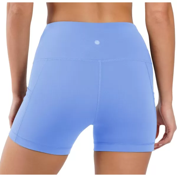 Yogalicious High Waist Squat Proof Side Pocket Biker Shorts  35 5 7 9Cornflower Blue 35