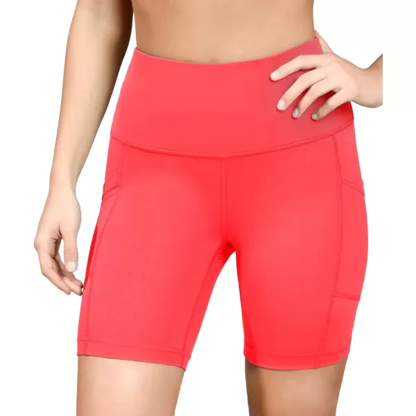 Yogalicious High Waist Squat Proof Side Pocket Biker Shorts  35 5 7 9Fiery Coral 7