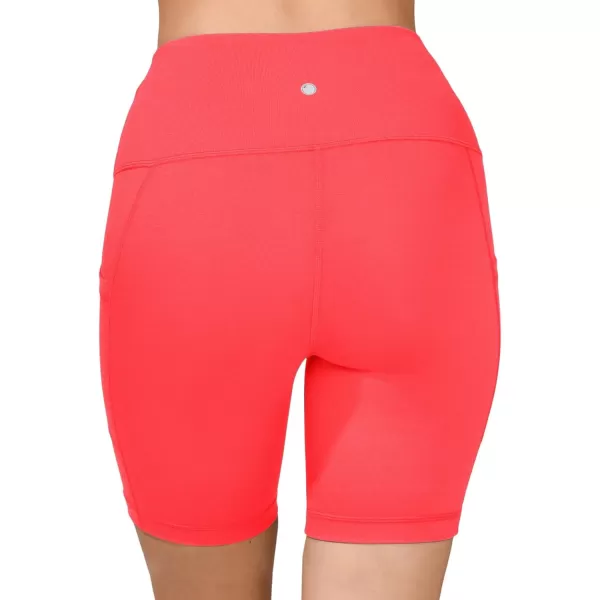 Yogalicious High Waist Squat Proof Side Pocket Biker Shorts  35 5 7 9Fiery Coral 7