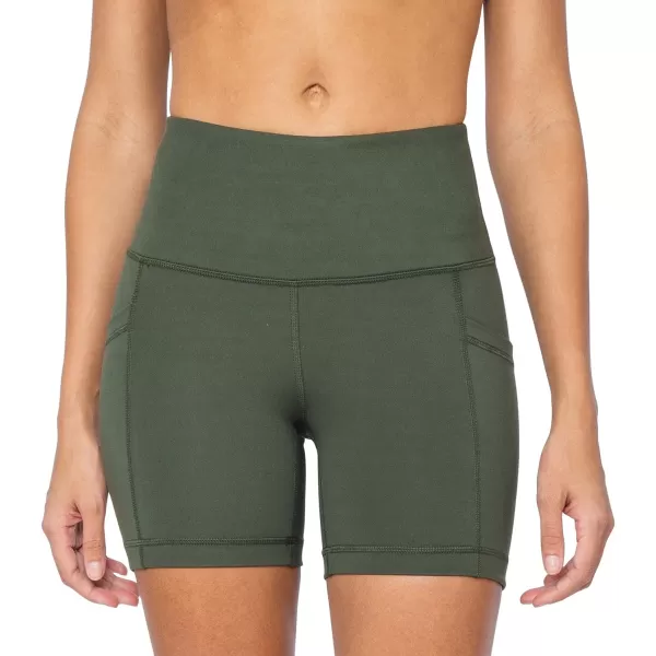 Yogalicious High Waist Squat Proof Side Pocket Biker Shorts  35 5 7 9Forest Night 5