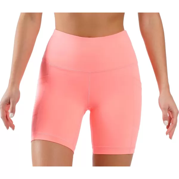 Yogalicious High Waist Squat Proof Side Pocket Biker Shorts  35 5 7 9Fusion Coral 7